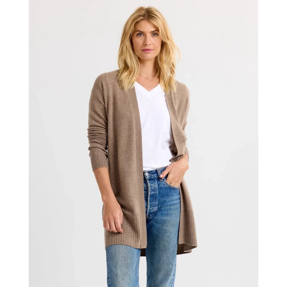 Pura Long Cashmere Cardigan Womens Size XL Driftwood Open Front Lightweight NWT
